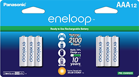 Panasonic BK-4MCCA12SA eneloop AAA New 2100 Cycle Ni-MH Pre-Charged  Rechargeable Batteries, 12 Pack 